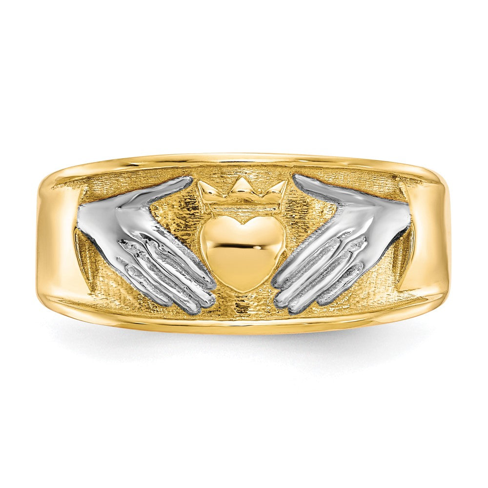 10K Gelbgold & Rhodium Herren-Claddagh-Ring