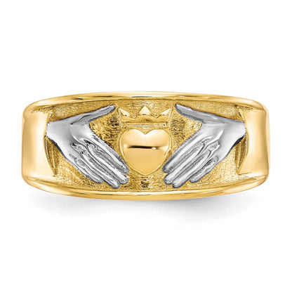 10K Gelbgold & Rhodium Herren-Claddagh-Ring