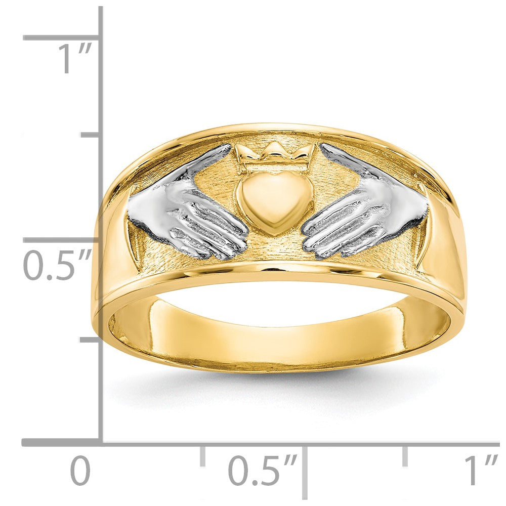 10K Gelbgold & Rhodium Herren-Claddagh-Ring