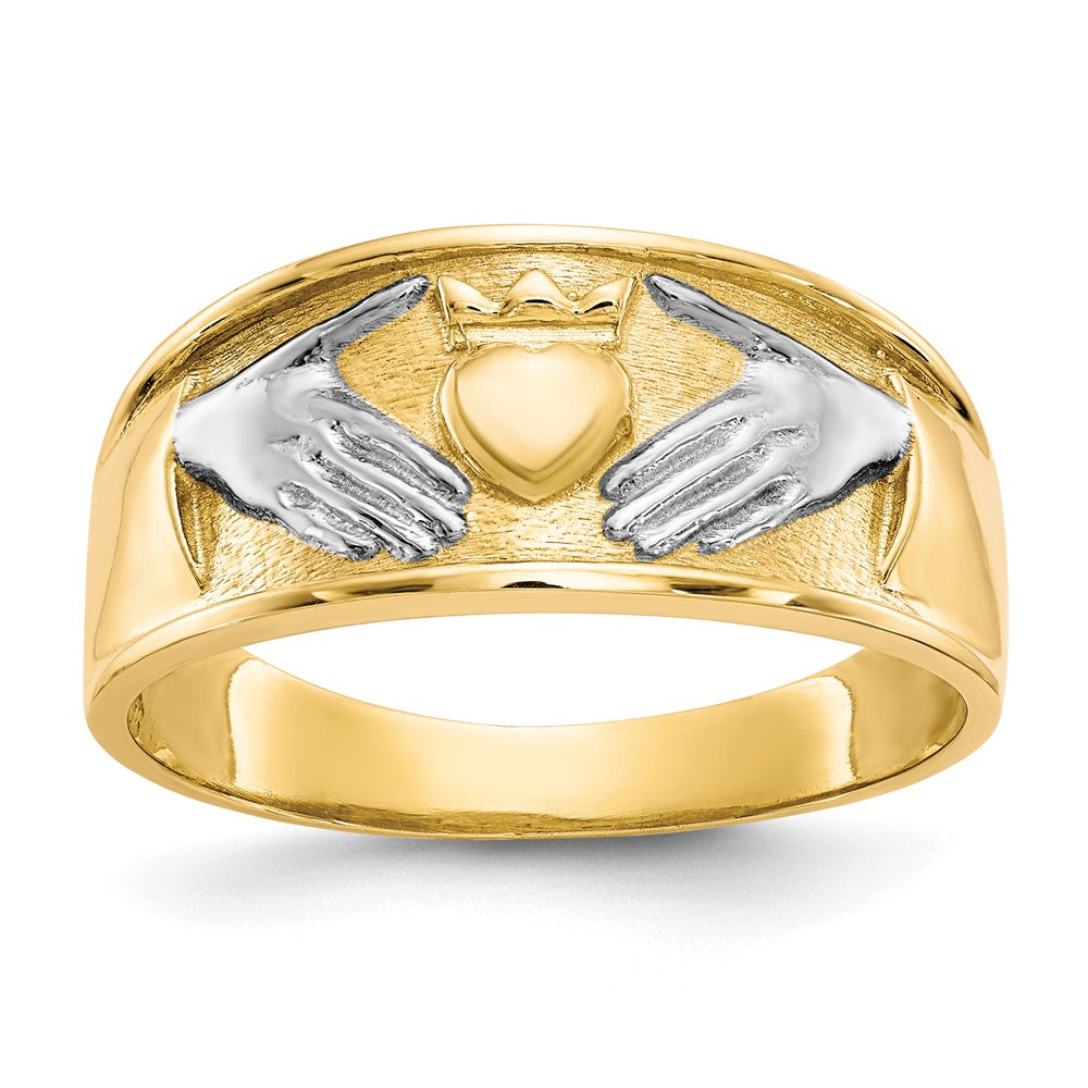 10K Gelbgold & Rhodium Herren-Claddagh-Ring