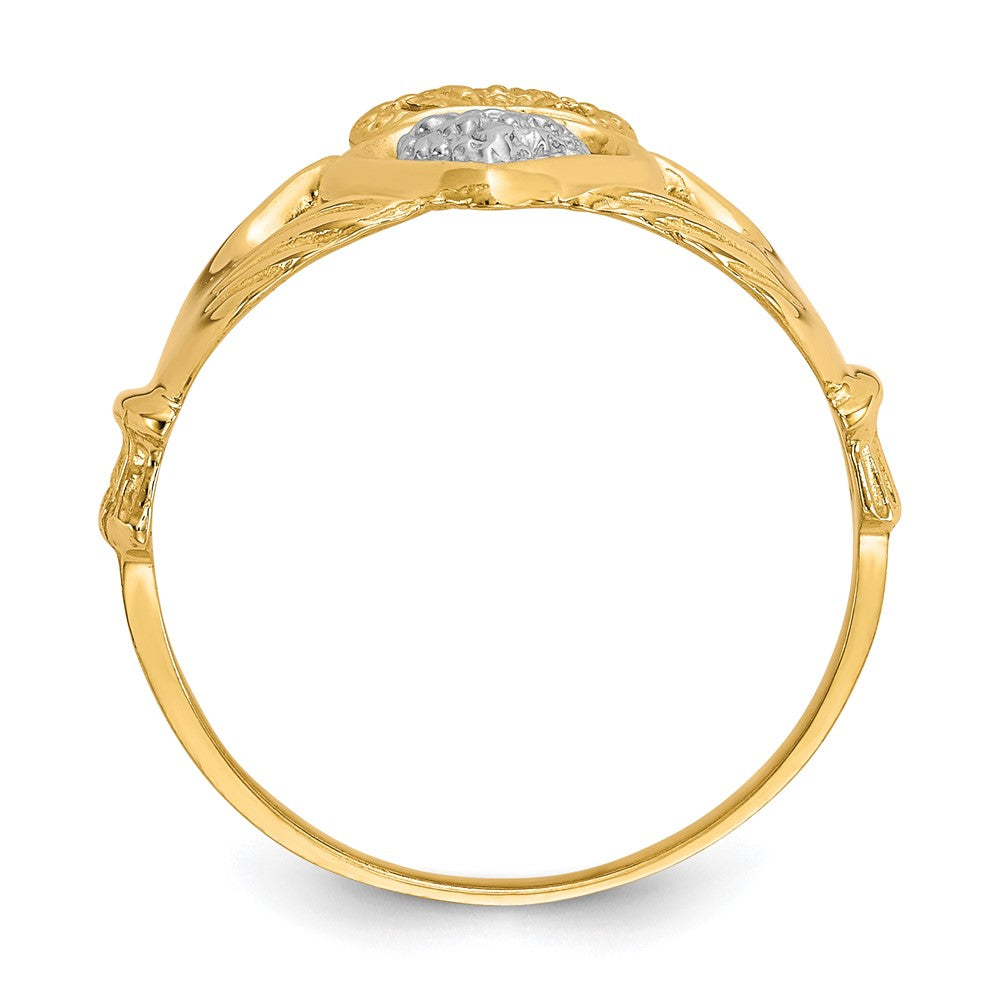 10K-Gelbgold-Ring mit Rhodinierung, Claddagh-Design
