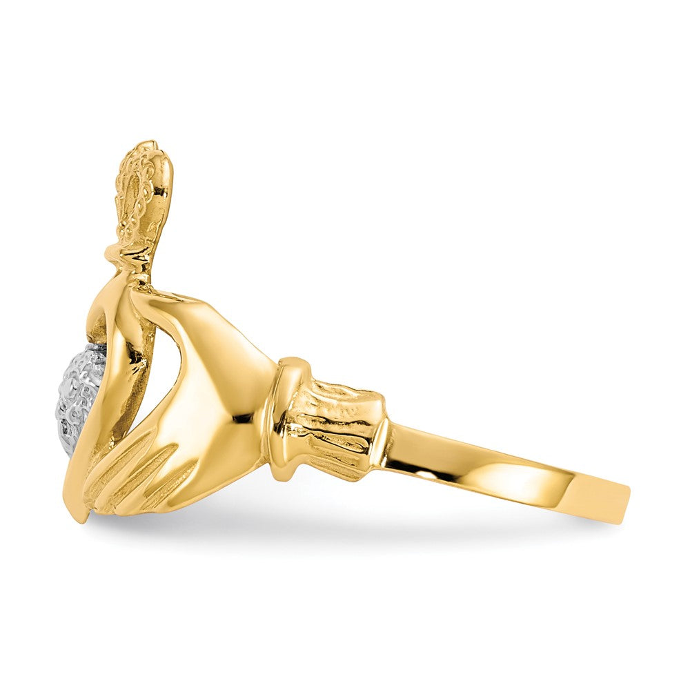 10K-Gelbgold-Ring mit Rhodinierung, Claddagh-Design