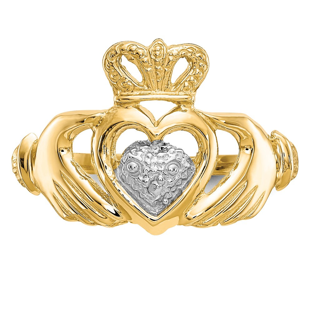 10K-Gelbgold-Ring mit Rhodinierung, Claddagh-Design