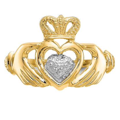 10K-Gelbgold-Ring mit Rhodinierung, Claddagh-Design