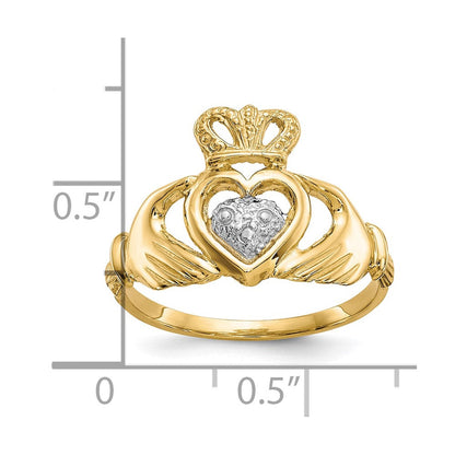 10K-Gelbgold-Ring mit Rhodinierung, Claddagh-Design