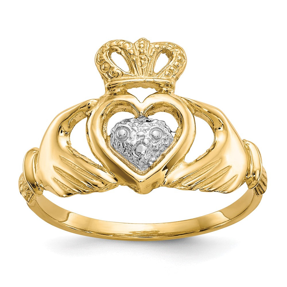 10K-Gelbgold-Ring mit Rhodinierung, Claddagh-Design