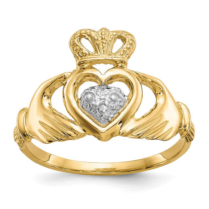 10K-Gelbgold-Ring mit Rhodinierung, Claddagh-Design