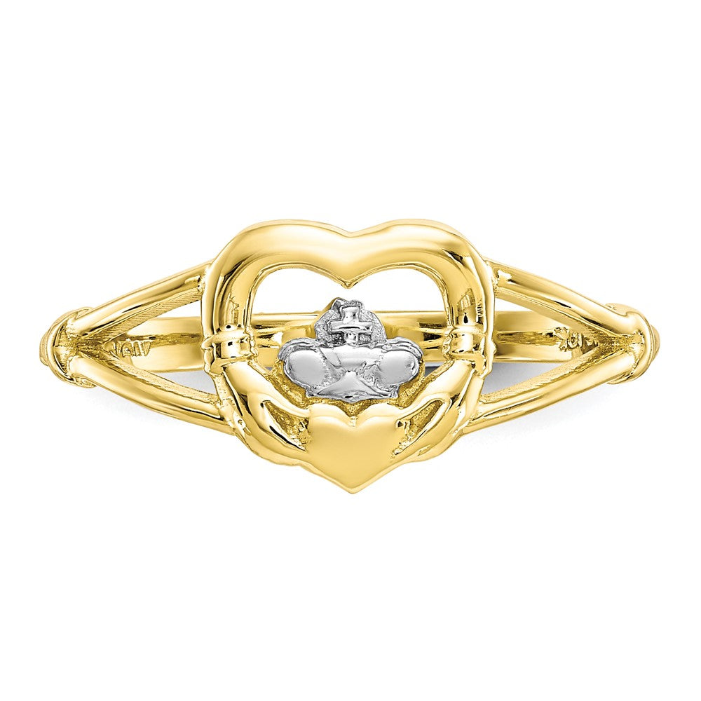 10K Gelbgold & Rhodium Damen-Claddagh-Ring