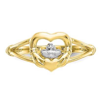 10K Gelbgold & Rhodium Damen-Claddagh-Ring