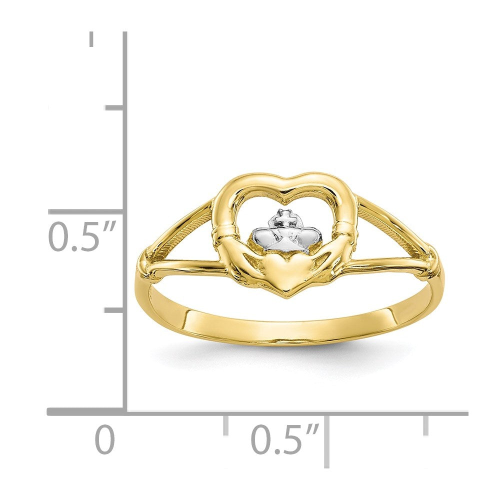 10K Gelbgold & Rhodium Damen-Claddagh-Ring