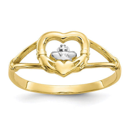 10K Gelbgold & Rhodium Damen-Claddagh-Ring
