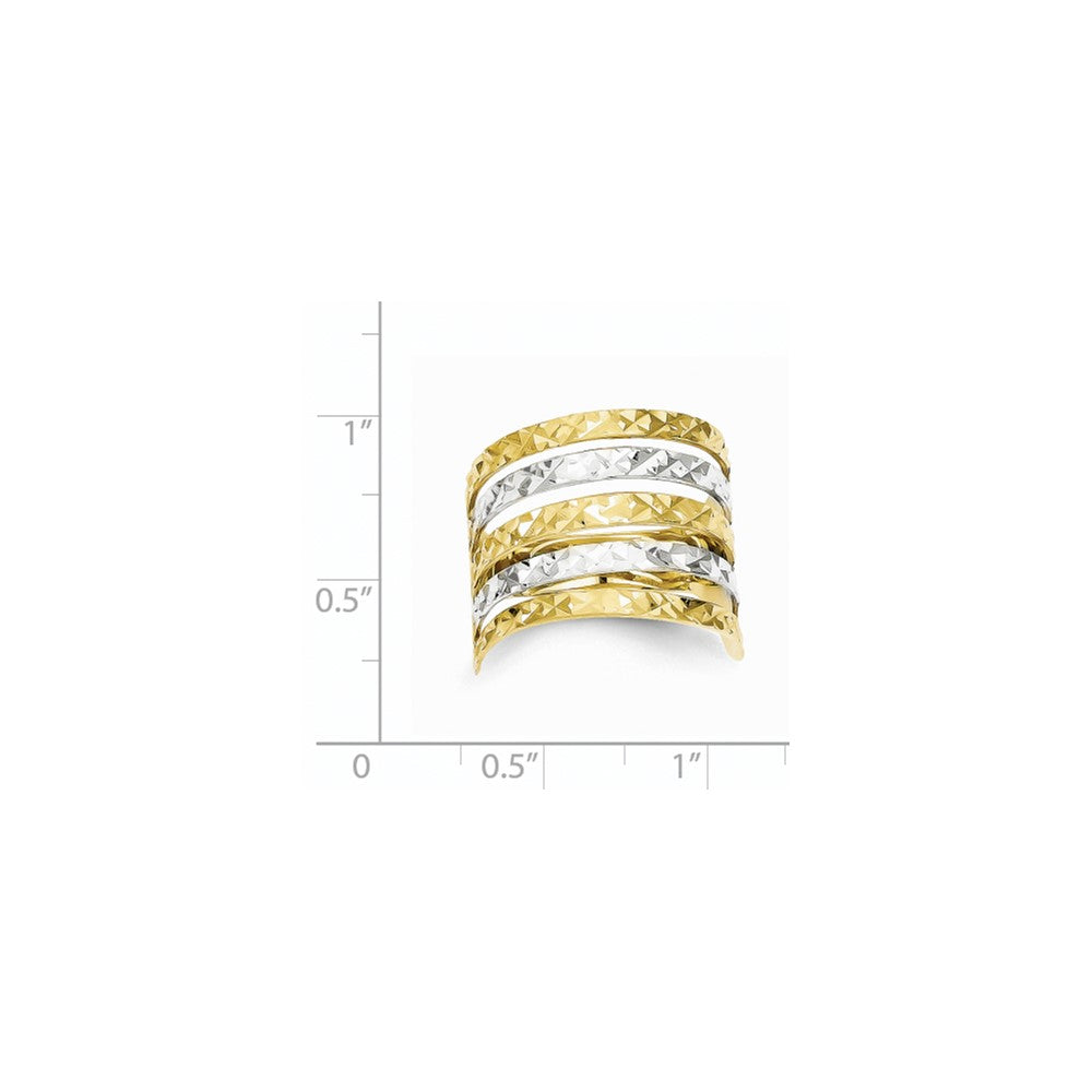 10K Gelbgold & Rhodium Ring mit Diamant-Facettenschliff-Linien, echt