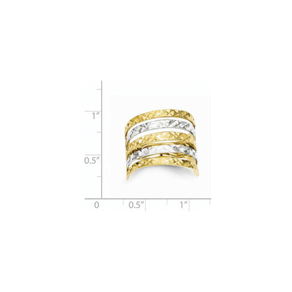 10K Gelbgold & Rhodium Ring mit Diamant-Facettenschliff-Linien, echt