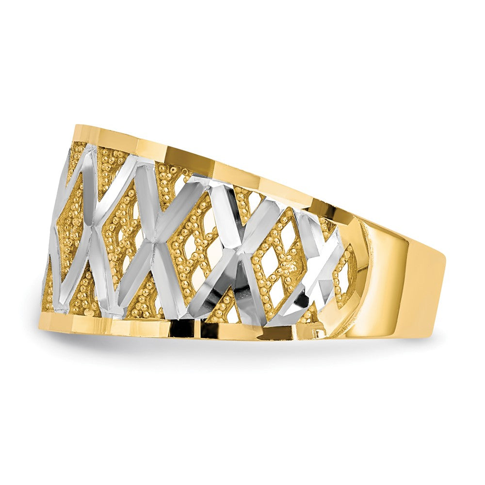 10K Gelbgold mit Rhodium diamantgeschliffener Filigranring