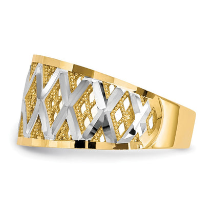 10K Gelbgold mit Rhodium diamantgeschliffener Filigranring