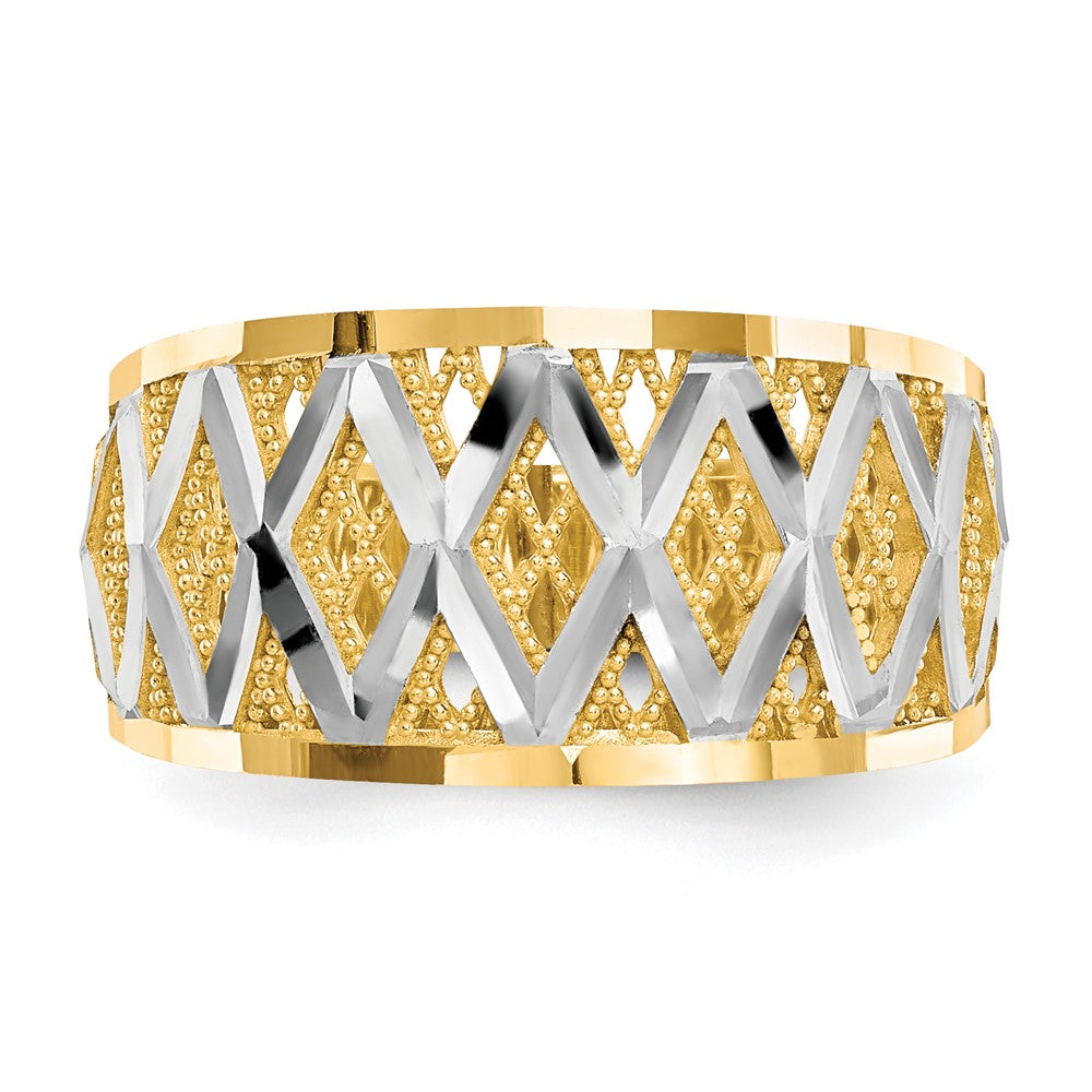 10K Gelbgold mit Rhodium diamantgeschliffener Filigranring