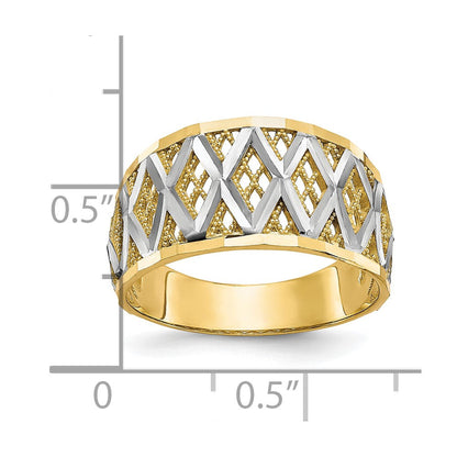 10K Gelbgold mit Rhodium diamantgeschliffener Filigranring