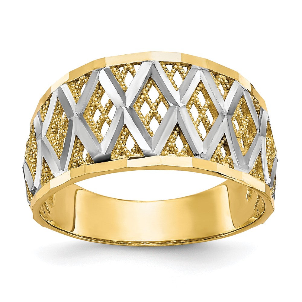 10K Gelbgold mit Rhodium diamantgeschliffener Filigranring