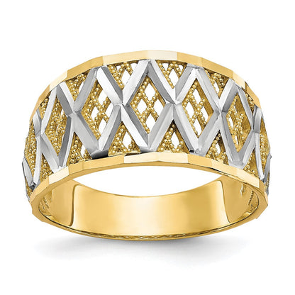10K Gelbgold mit Rhodium diamantgeschliffener Filigranring