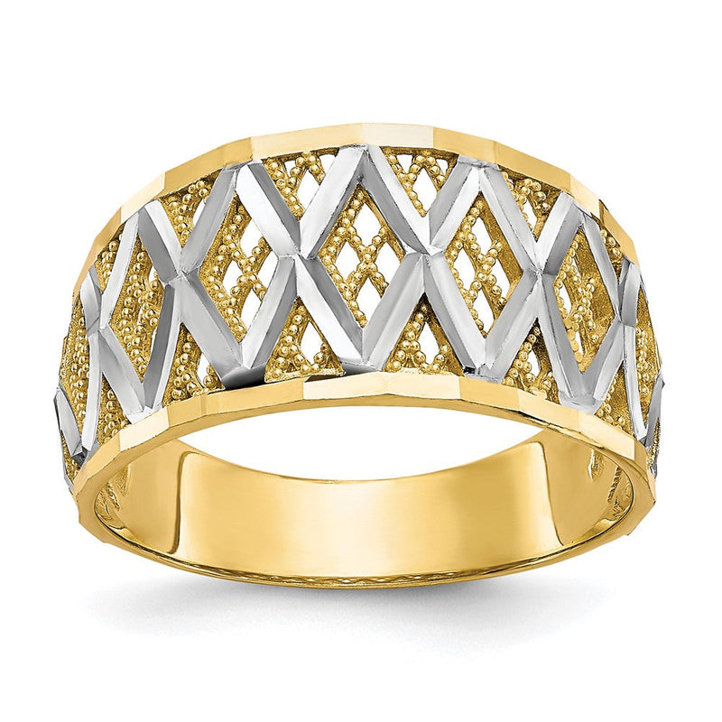 10K Gelbgold mit Rhodium diamantgeschliffener Filigranring