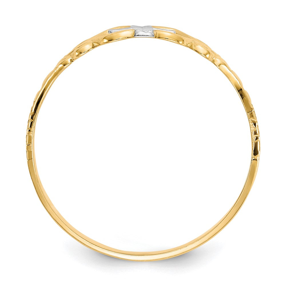 10K Gelbgold & Rhodium Polierter Kreuz-Ring