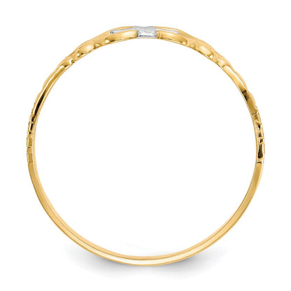 10K Gelbgold & Rhodium Polierter Kreuz-Ring