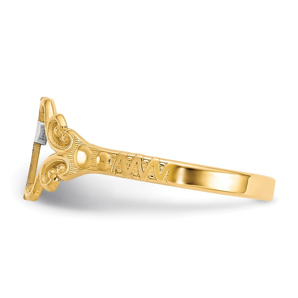 10K Gelbgold & Rhodium Polierter Kreuz-Ring