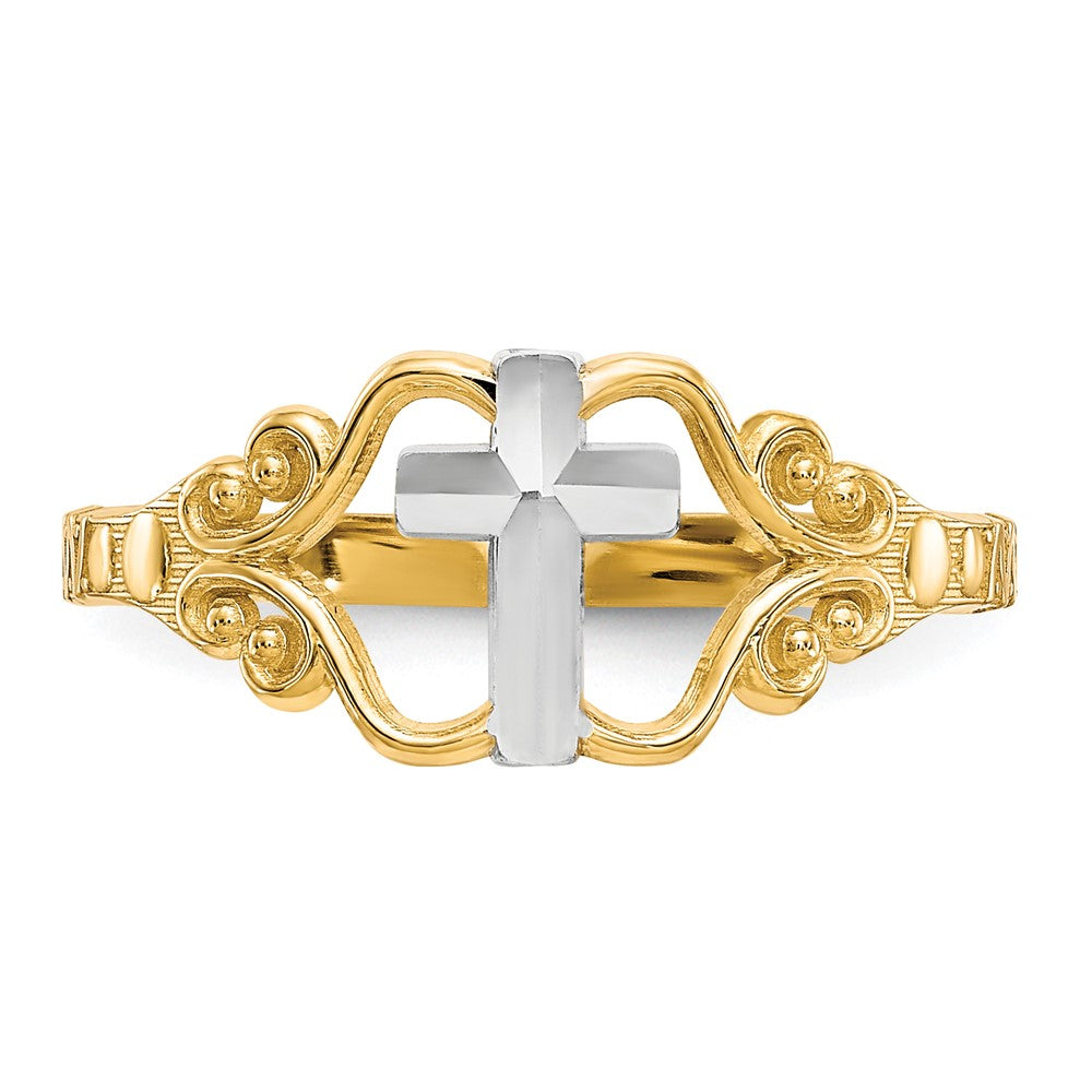 10K Gelbgold & Rhodium Polierter Kreuz-Ring