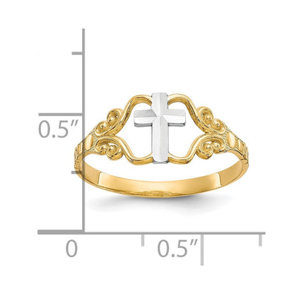 10K Gelbgold & Rhodium Polierter Kreuz-Ring