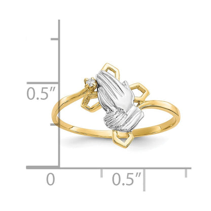 10K Gelb mit Rhodium & Rhodium Betend Hands Zirkonia mit Kreuz Ring