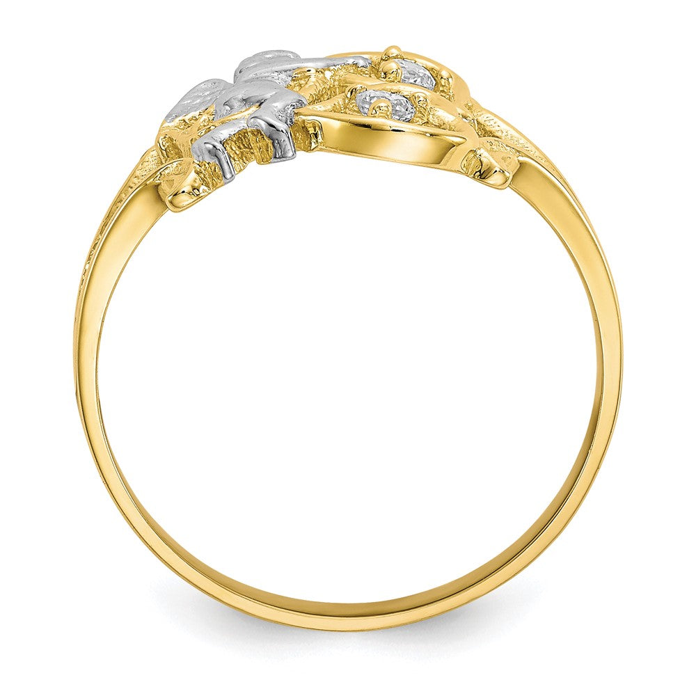 10K Gelb mit Rhodium & Rhodium Zirkonia Engel mit Herzen Ring