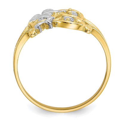 10K Gelb mit Rhodium & Rhodium Zirkonia Engel mit Herzen Ring