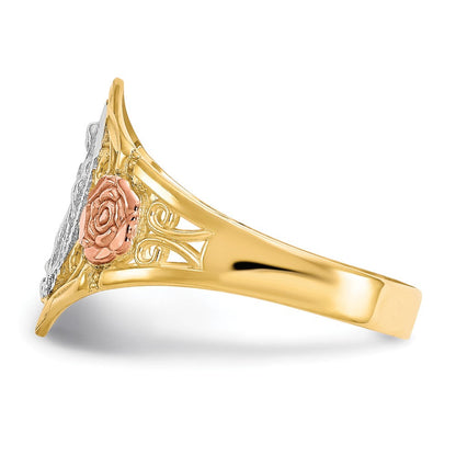 10K Two-Tone Gold & Rhodium Ring mit Unserer Lieben Frau von Guadalupe