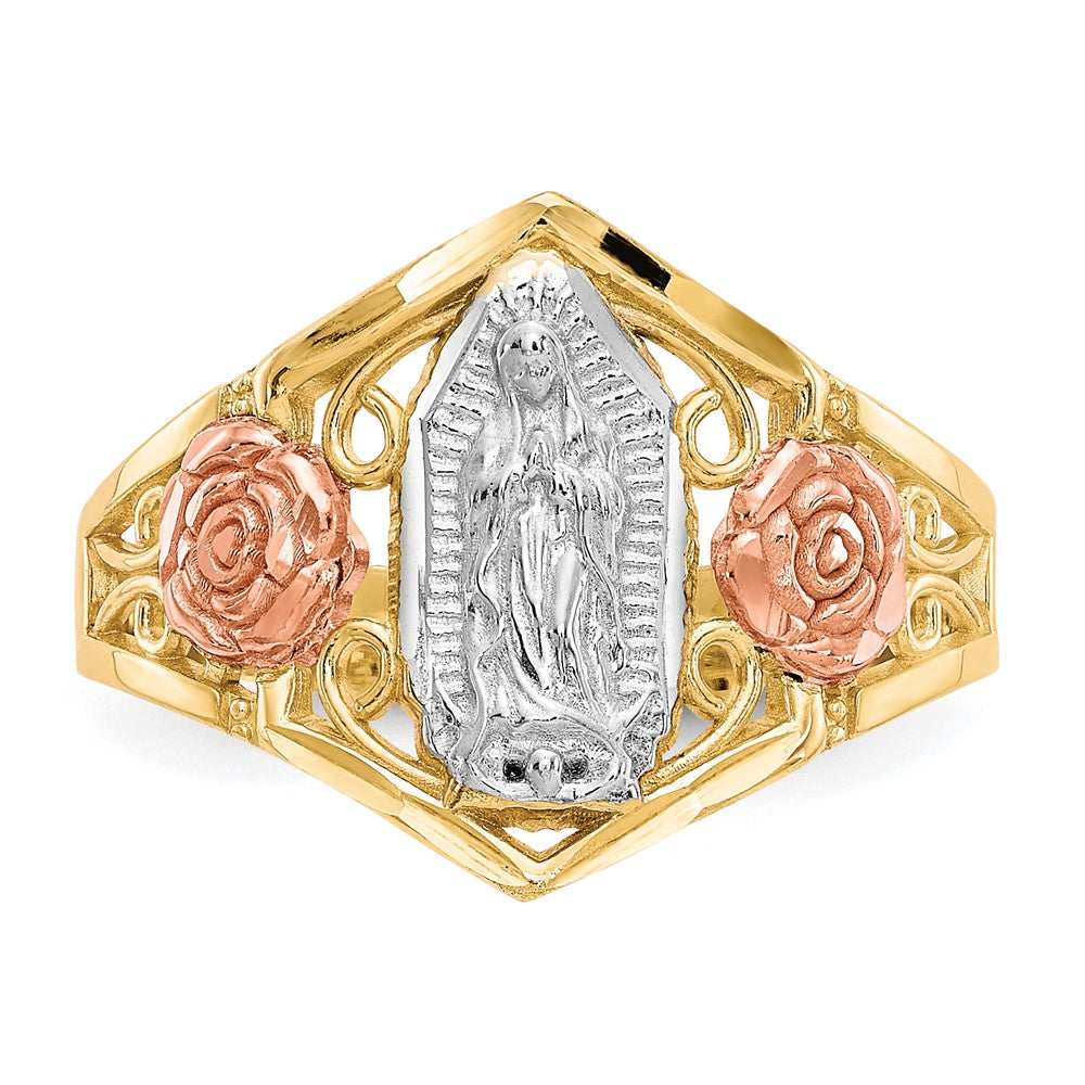 10K Two-Tone Gold & Rhodium Ring mit Unserer Lieben Frau von Guadalupe