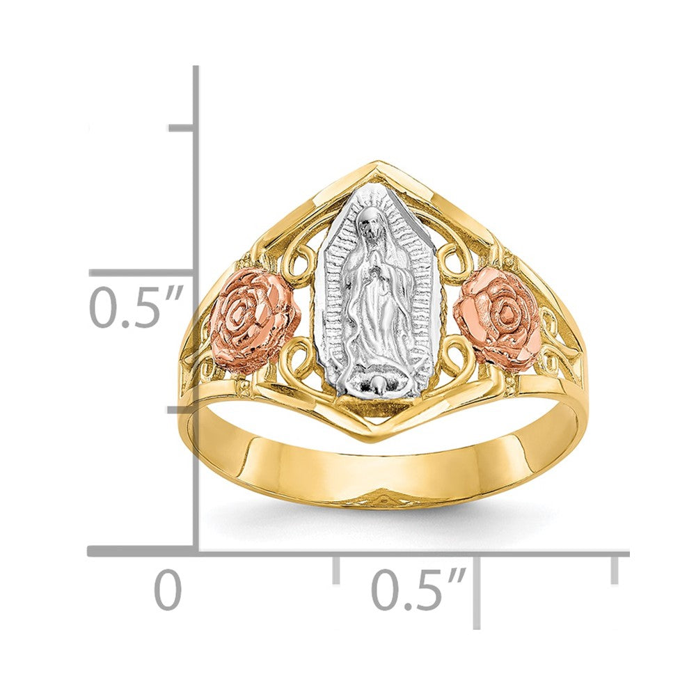 10K Two-Tone Gold & Rhodium Ring mit Unserer Lieben Frau von Guadalupe