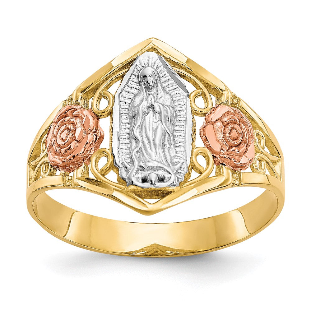 10K Two-Tone Gold & Rhodium Ring mit Unserer Lieben Frau von Guadalupe