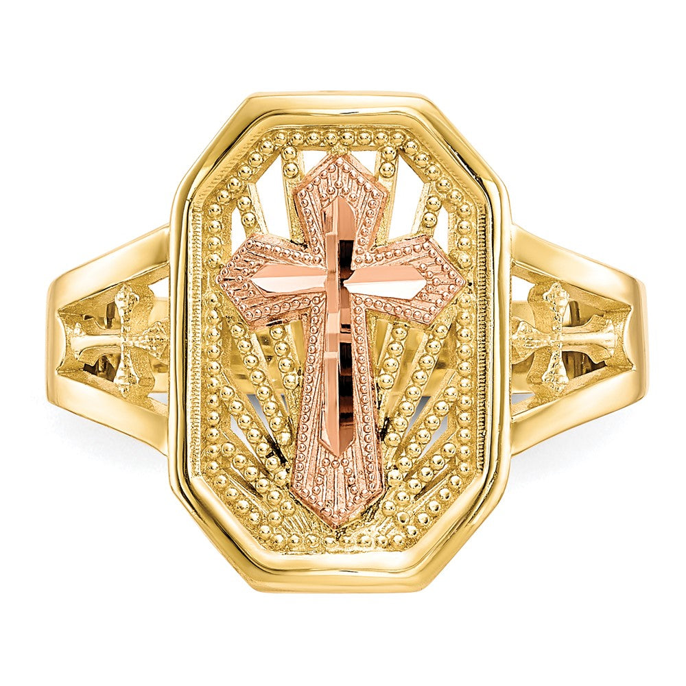 10K Bicolor-Gold Filigran-Kreuzring