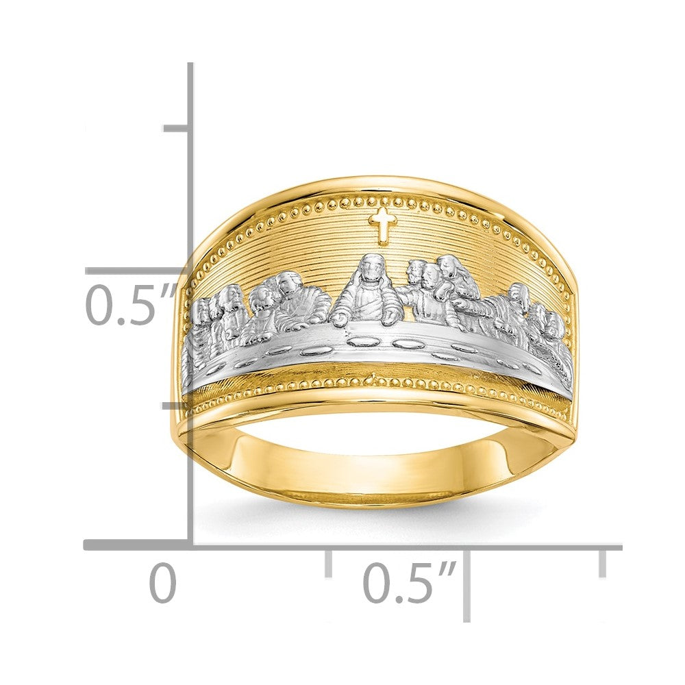 10K Gelbgold & Rhodium Damen-Siegelring „Letztes Abendmahl“
