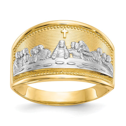 10K Gelbgold & Rhodium Damen-Siegelring „Letztes Abendmahl“