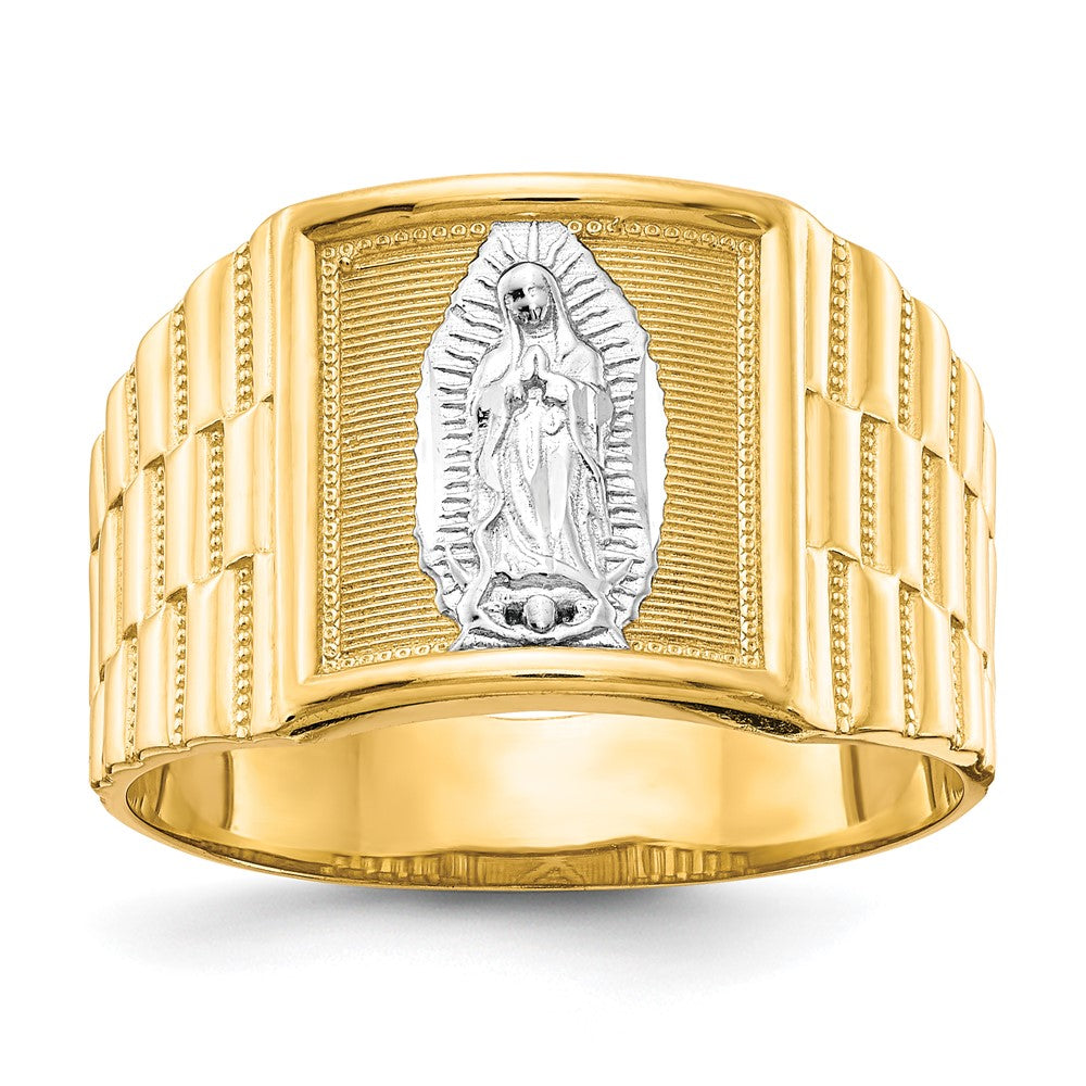 10K Gelbgold mit Rhodium Herren-Ring "Unsere Liebe Frau von Guadalupe"