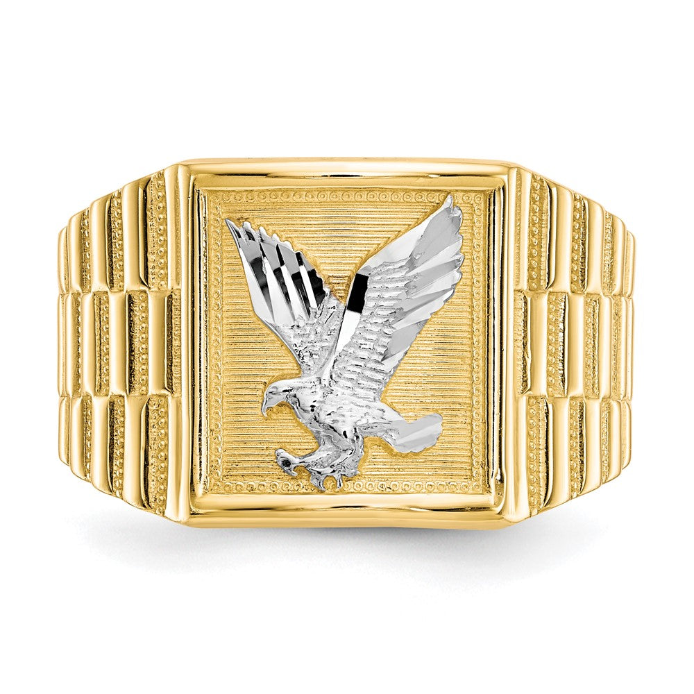 10K Gelbgold & Rhodium Herren-Ring mit Adler-Motiv