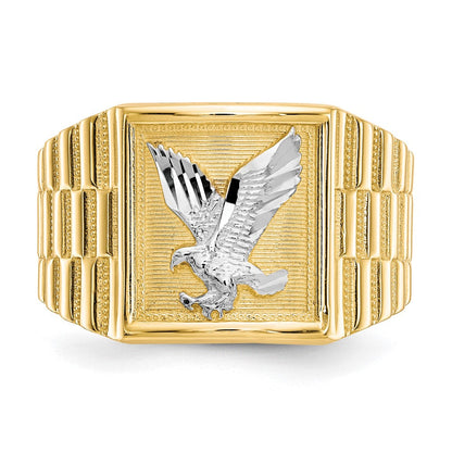 10K Gelbgold & Rhodium Herren-Ring mit Adler-Motiv