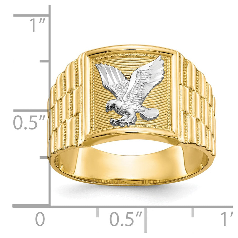 10K Gelbgold & Rhodium Herren-Ring mit Adler-Motiv