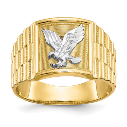 10K Gelbgold & Rhodium Herren-Ring mit Adler-Motiv