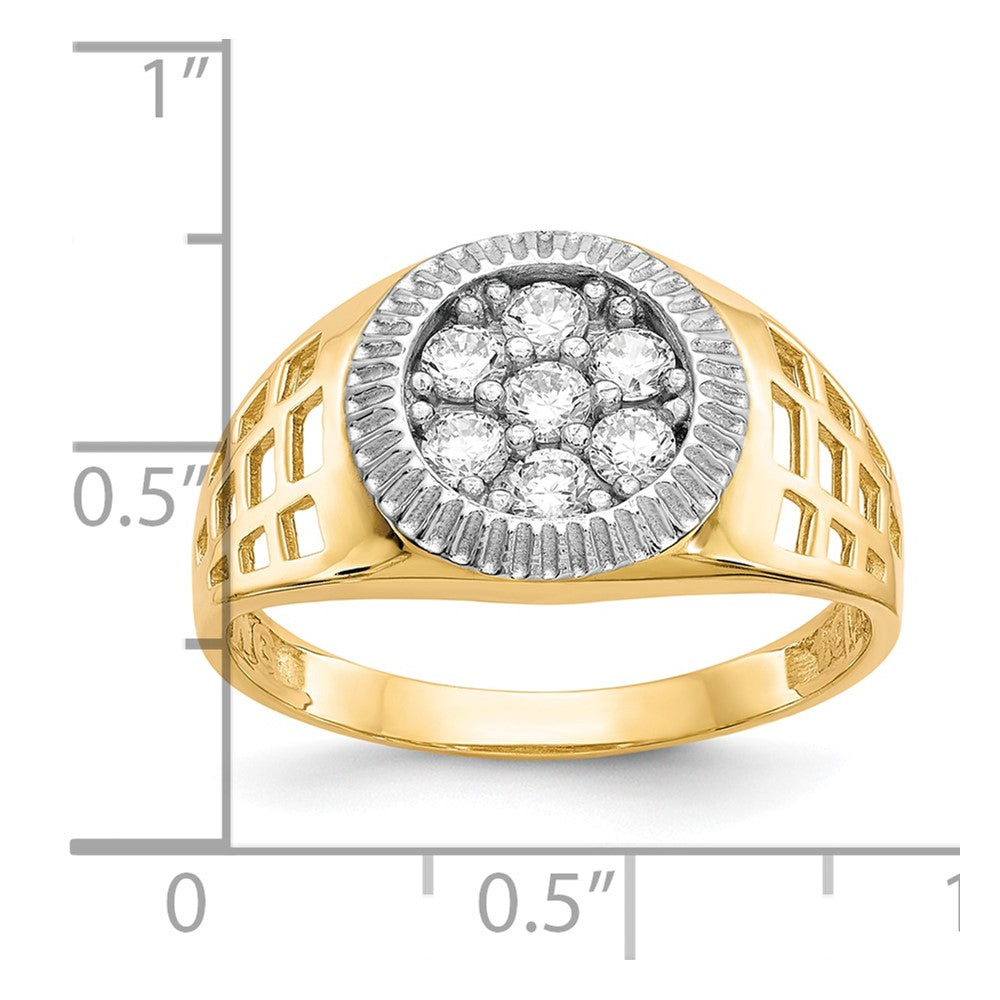 10K Gelb mit Rhodium 10K Herren Zirkonia Cluster Ring
