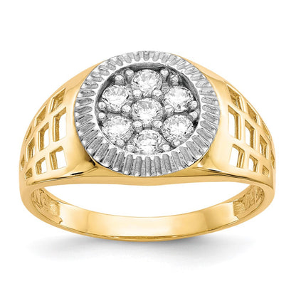 10K Gelb mit Rhodium 10K Herren Zirkonia Cluster Ring