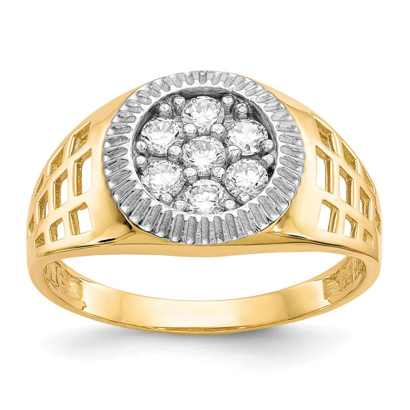 10K Gelb mit Rhodium 10K Herren Zirkonia Cluster Ring