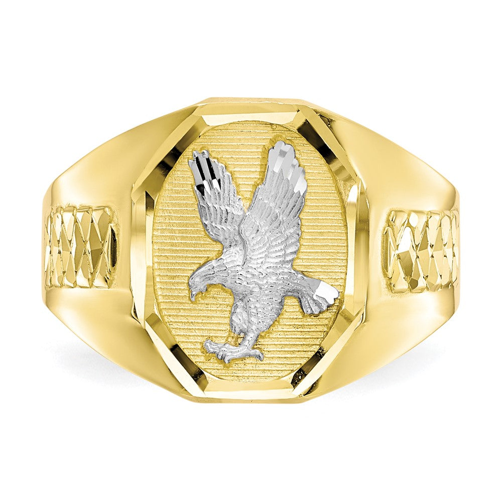 10K Gelbgold & Rhodium Herren-Ring mit Adler-Motiv