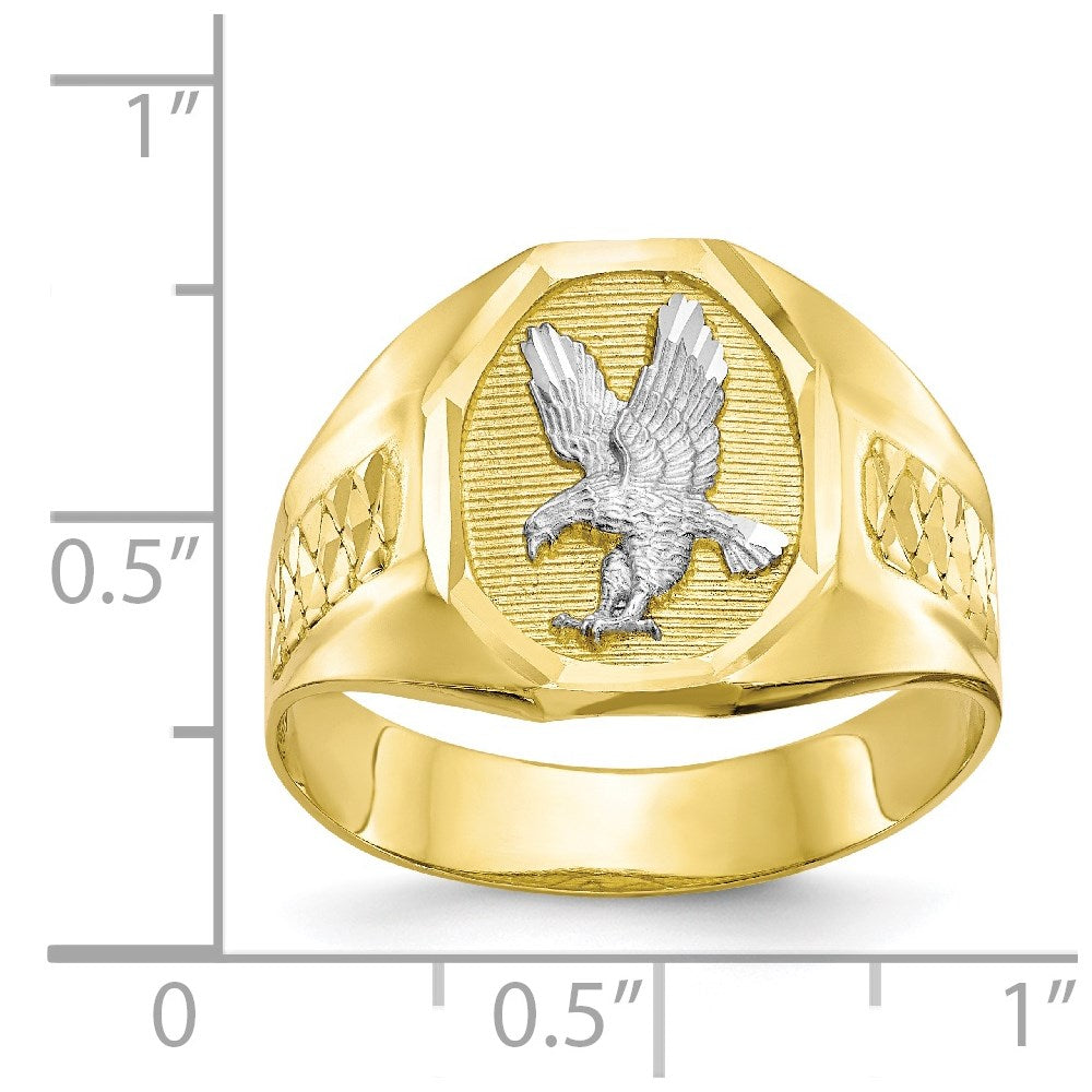 10K Gelbgold & Rhodium Herren-Ring mit Adler-Motiv