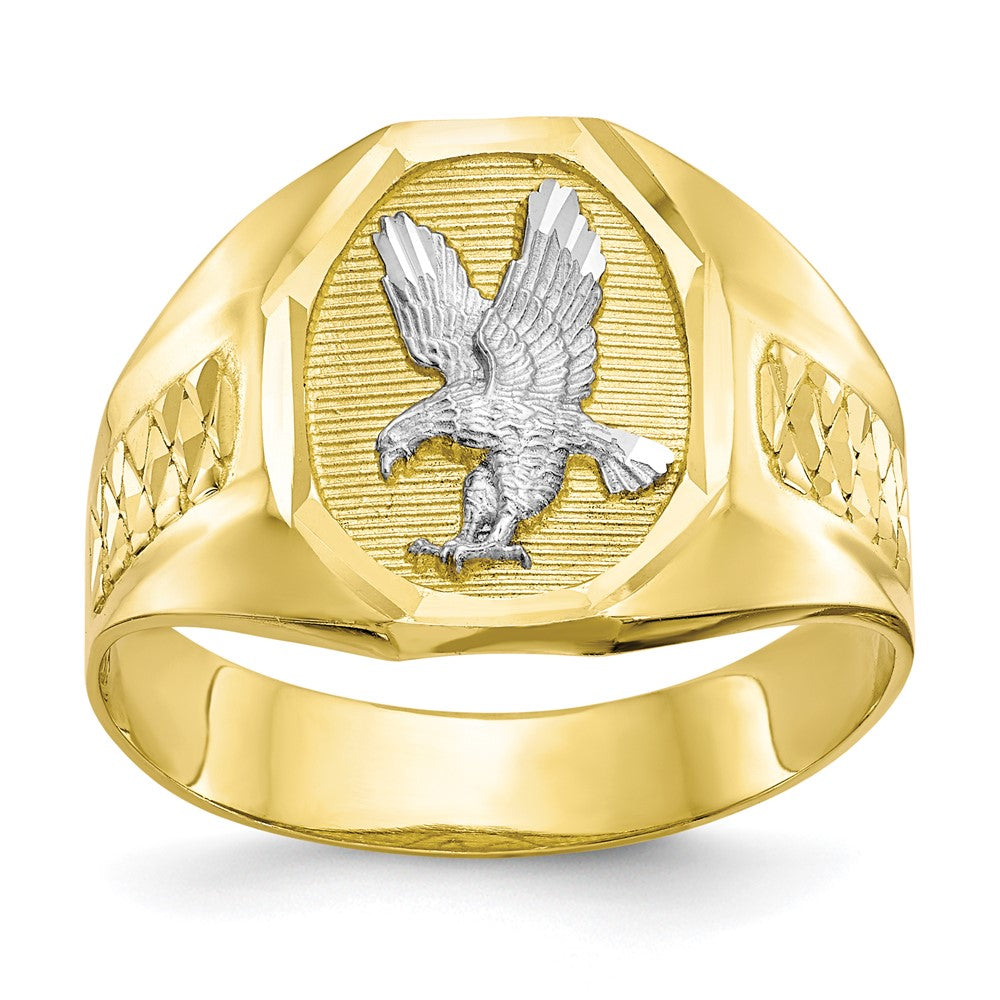 10K Gelbgold & Rhodium Herren-Ring mit Adler-Motiv